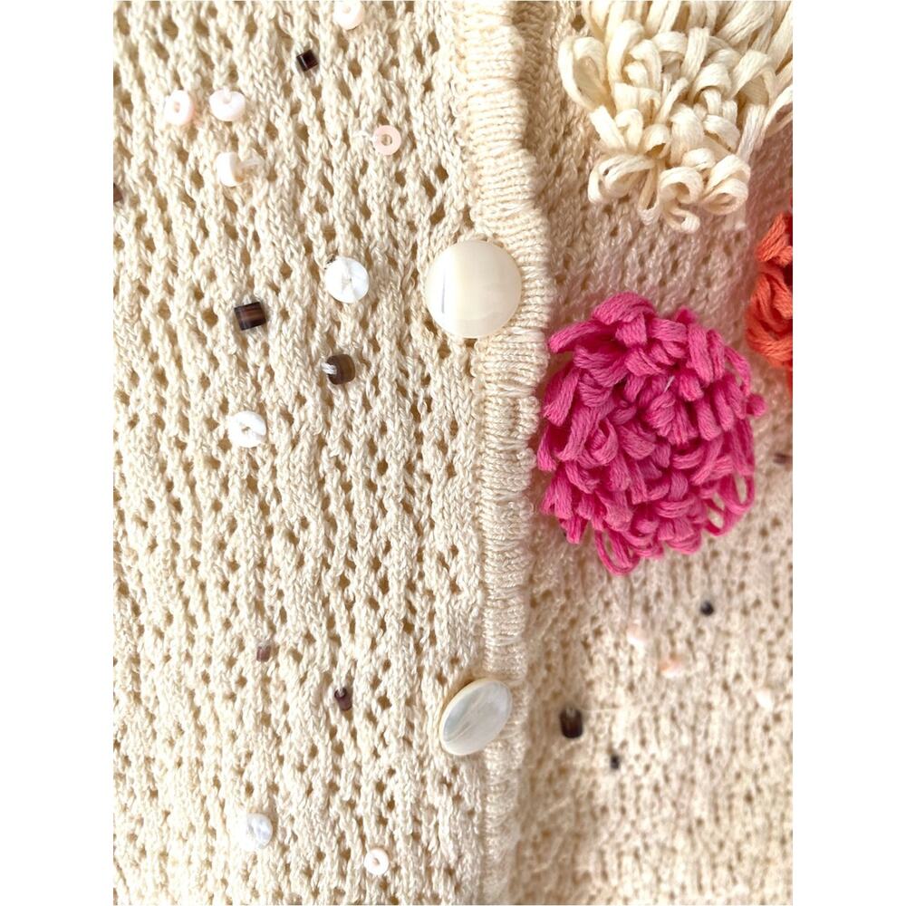 Vintage Sigrid Olsen Linen Blend Crochet Flower Cardigan Cream Sweater medium - Picture 7 of 8